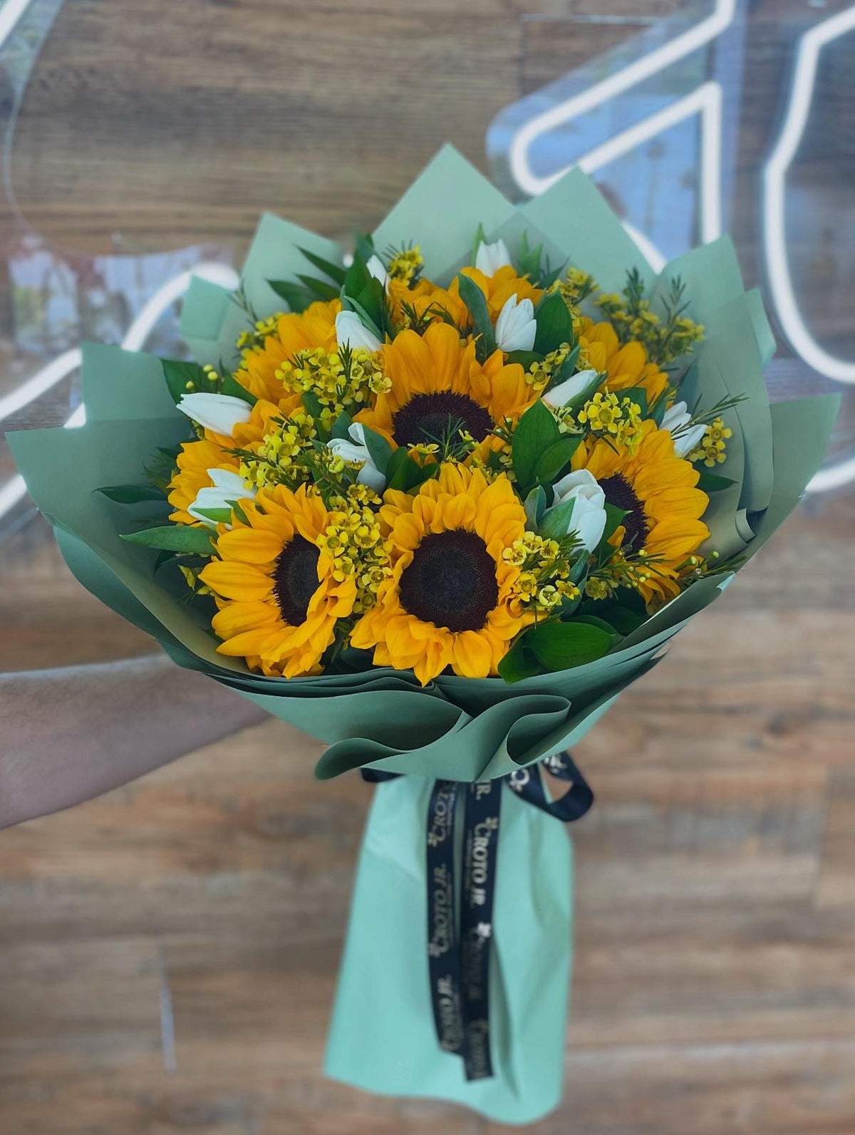Tulips with sunflowers