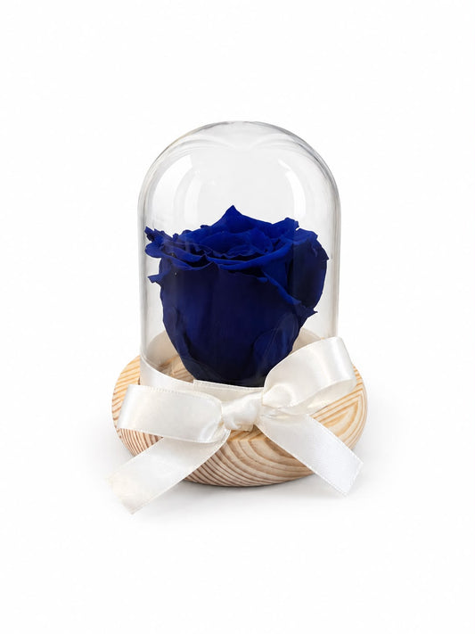 Rosa Preservada Azul  en Madera